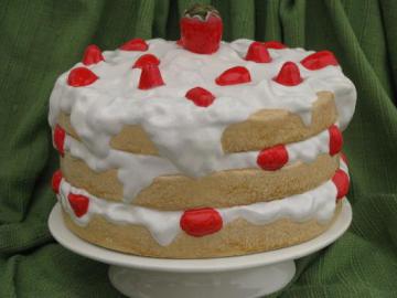 huge strawberry shortcake cake stand, handmade ceramic plate and cover