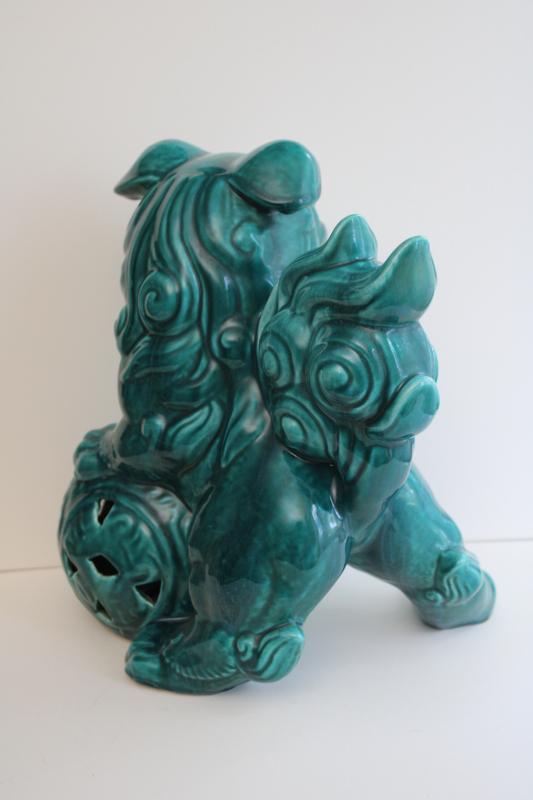 huge turquoise ceramic foo dog mid-century vintage California pottery ...