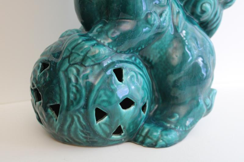 huge turquoise ceramic foo dog mid-century vintage California pottery ...