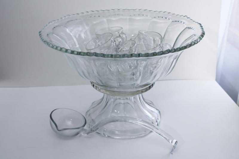 huge vintage glass punch bowl set w/ glass ladle Heisey Colonial panel pattern glass