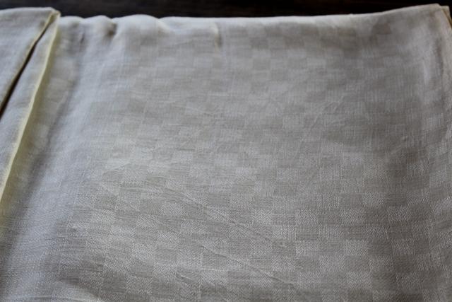huge vintage linen banquet tablecloth, french country metis checked weave heavy damask