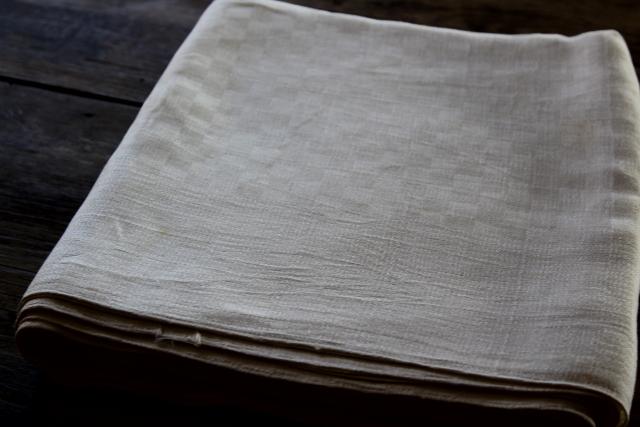 huge vintage linen banquet tablecloth, french country metis checked weave heavy damask