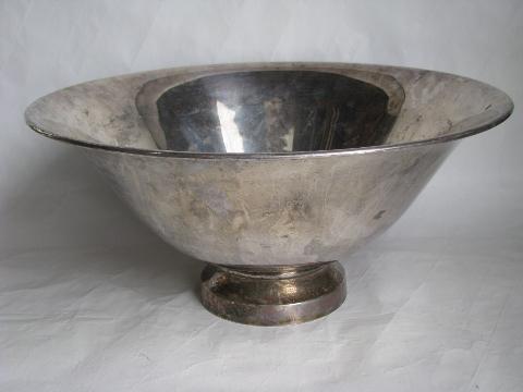 huge vintage silver plate punch or flower bowl, Revere style shape