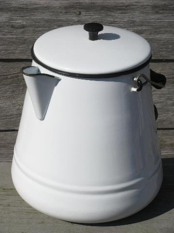 Vintage Large Granite Ware Enamel Double Handle Cowboy Coffee Pot