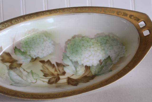 hydrangeas hand painted antique china dish, RS Germany turn of the century vintage