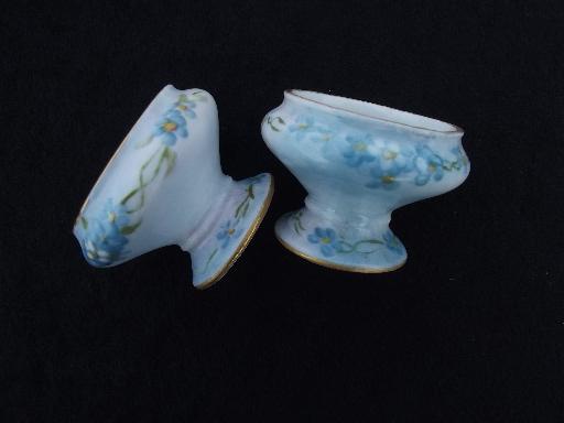 individual salts or sauce dishes set, hand-painted forget me nots china
