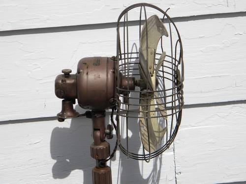 industrial Art Deco vintage, machine-age adjustable floor fan, 1934 patent