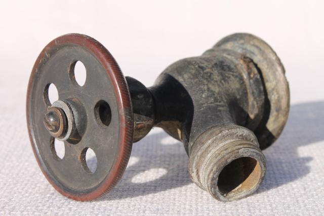 industrial vintage brass garden spigot  valve outdoor faucet w/ bronze wheel tap handle 