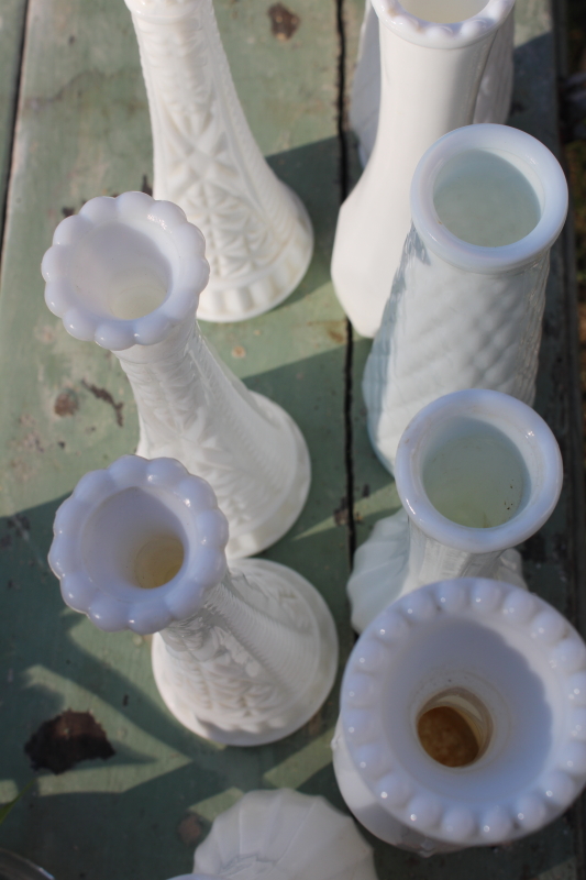 instant collection of vintage milk glass bud vases, grouping of 12 flower vases