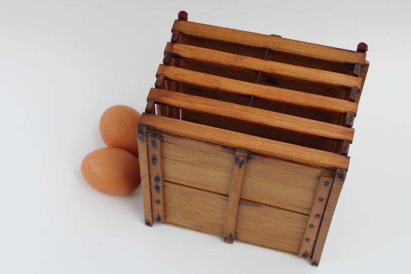 intage wood egg crate salesmans sample, childs size carrier tote box for eggs