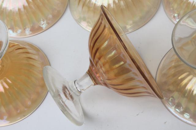 iridescent glass sherbets or ice cream dishes, vintage depression glass marigold luster