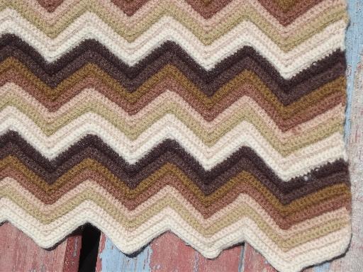 ivory / buff / brown, felted vintage crochet wool afghan throw blanket