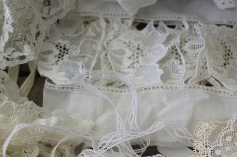 ivory / white antique & vintage sewing trim lot, lace edgings ...