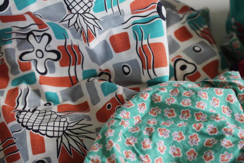 jade teal green prints 30s 40s 50s vintage cotton feedsack scrap fabric for quilting sewing projects