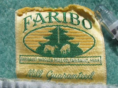 jadite green trappers stripe, thick wool blanket w/vintage Faribo label