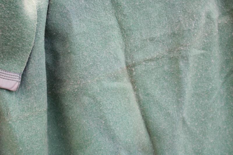 jadite green wool / rayon bed blanket never used, 40s 50s vintage bedding