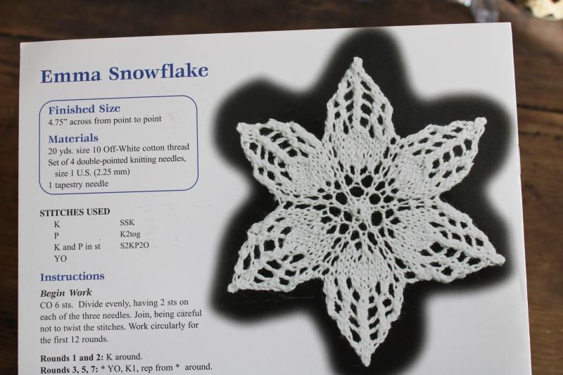 knitting pattern booklet, instructions for knitted lace snowflakes mini doilies ornaments