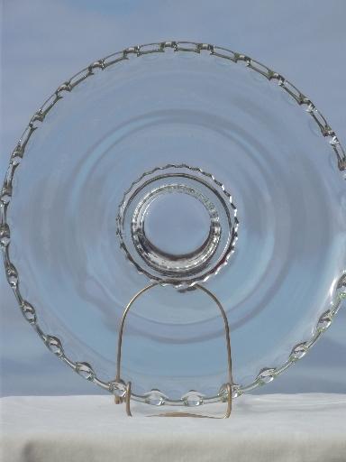 lace edge crystal clear glass torte plate, large vintage glass cake plate