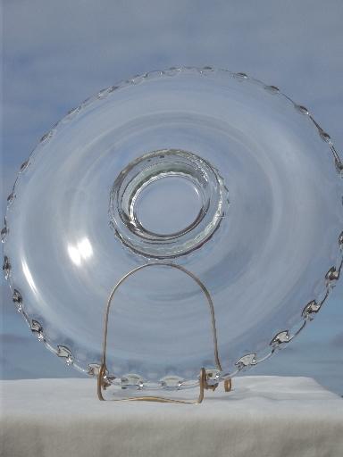 lace edge crystal clear glass torte plate, large vintage glass cake plate
