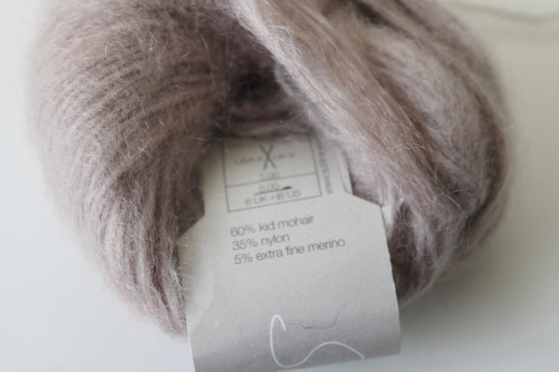 lace weight kid mohair nylon merino blend yarn, mink color, Sirdar Sublime label