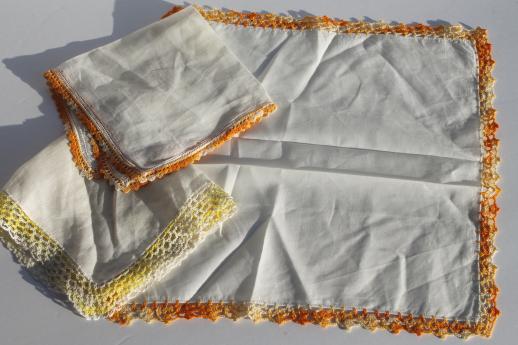 lacy vintage hankies trimmed w/ cotton thread crochet lace, lot of 25 handkerchiefs