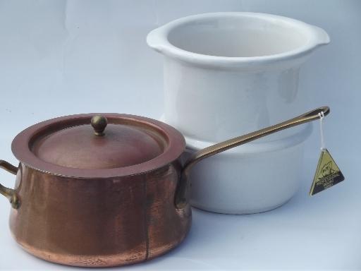 large Douro B M copper steamer pan w/ china insert, Benjamin & Medwin