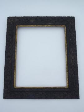 large antique Victorian picture frame, ornate black w/gilt border
