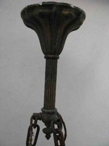 large antique repousse brass chandelier hanging lamp w/ pendant lights