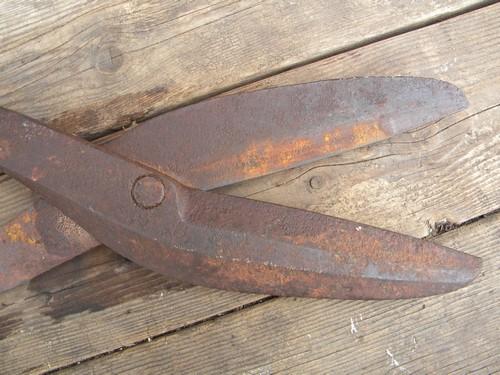 Antique Industrial Metal Shears Tin Snips Giant Scissors Weathered Red  Paint Nice Patina 