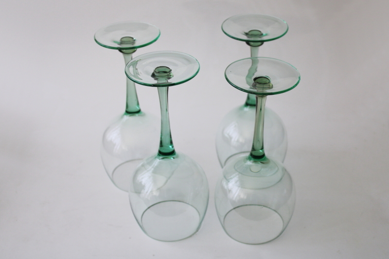 large balloon goblets wine glasses set, sea glass green hand blown glass stemware