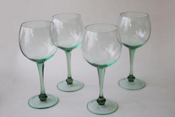large balloon goblets wine glasses set, sea glass green hand blown glass stemware