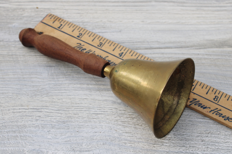 large brass bell w/ wood handle, vintage desk or store counter service bell