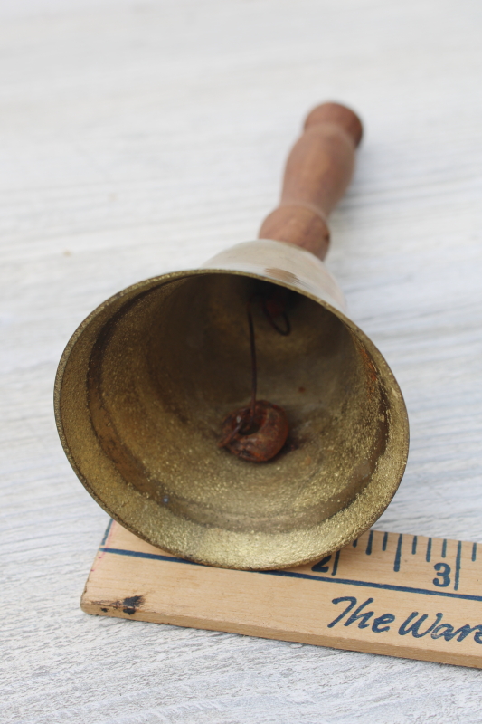 large brass bell w/ wood handle, vintage desk or store counter service bell