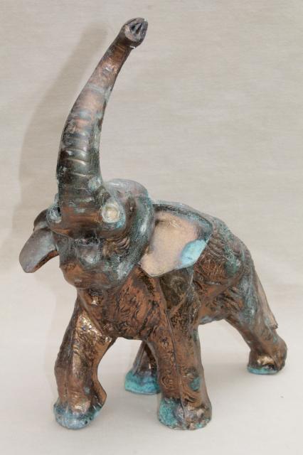 large cast metal elephant statue figure w/ lovely old green verdigris ...