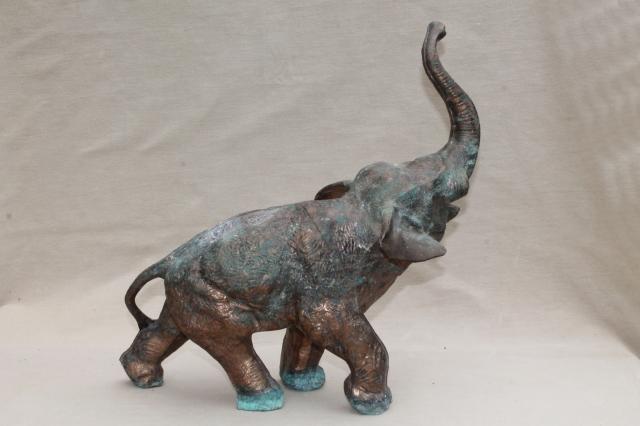 large cast metal elephant statue figure w/ lovely old green verdigris ...