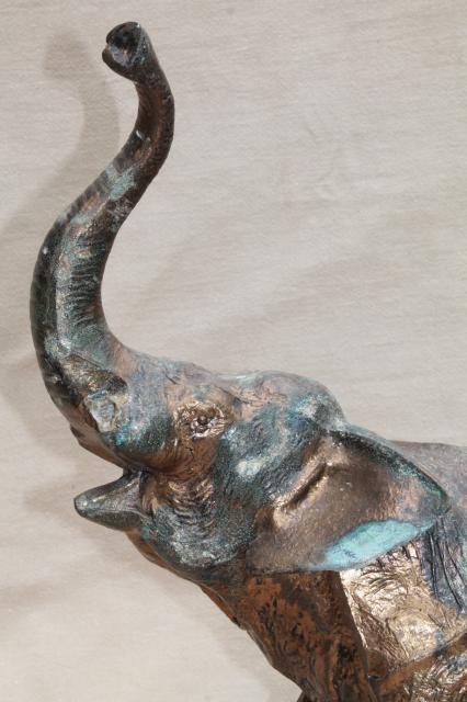 large cast metal elephant statue figure w/ lovely old green verdigris ...