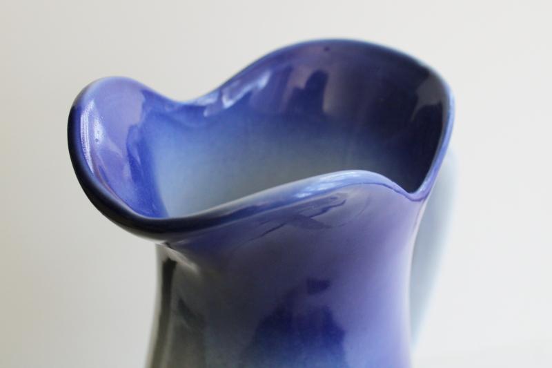 large ceramic pitcher w/ stag deer, cobalt blue shaded color like flow blue