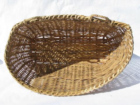 large flat back wall pocket basket, vintage farm kitchen primitive