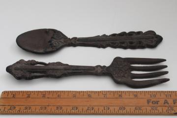 large fork and spoon decorative cast iron wall art, vintage style french country kitchen decor