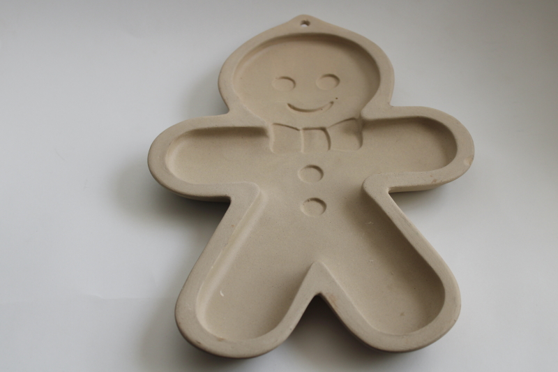 large gingerbread man cookie mold for Christmas cookies, 1990s vintage Superstone stoneware mold