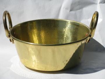 large hammered brass bowl shaped kettle cooking pot