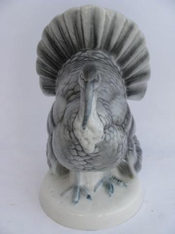 large hand-painted porcelain Thanksgiving tom turkey, vintage Bavaria
