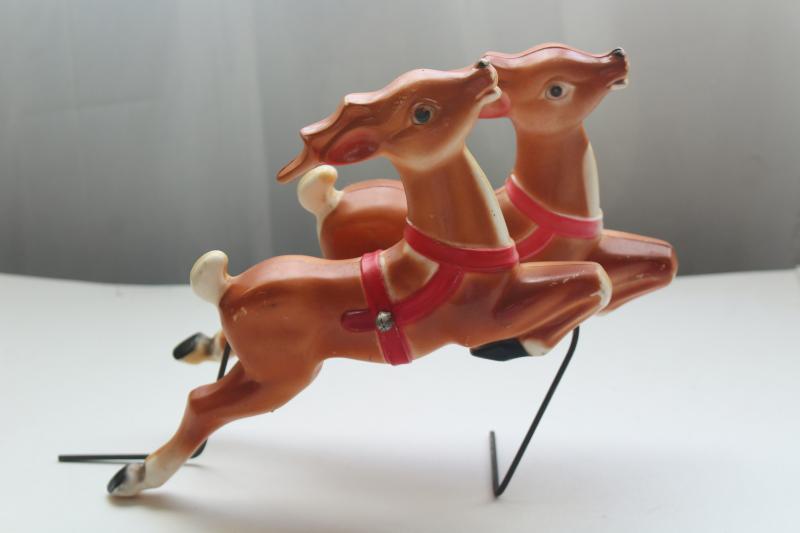large hard plastic reindeer, vintage Christmas decorations - leaping deer retro blow mold style