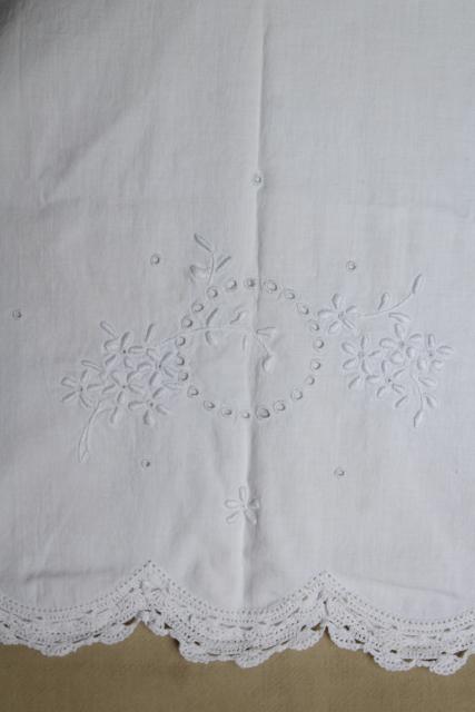 large lot all white vintage embroidered cotton pillowcases w/ knitted lace & crochet