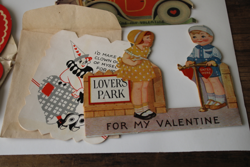 LOT OF 14 1930's - EARLY 1940's VINTAGE VALENTINES DAY CARDS FOLDED CLEVER