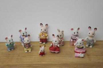 large lot flocked toy animals, Calico Critters or Sylvanian families dollhouse bunnies  mice