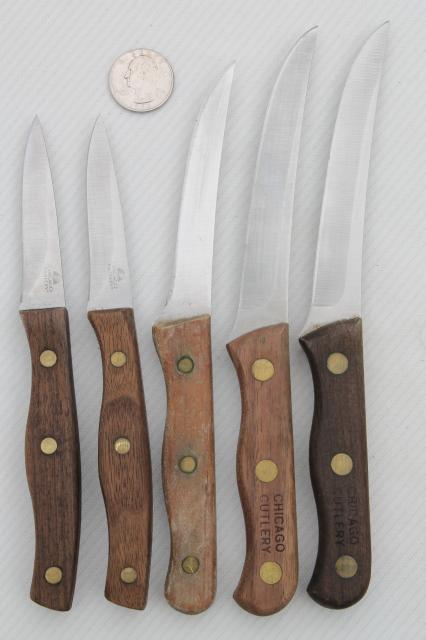large lot kitchen knives, paring knives, carving knives, vintage Chicago Cutlery