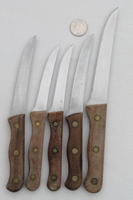 large lot kitchen knives, paring knives, carving knives, vintage Chicago Cutlery