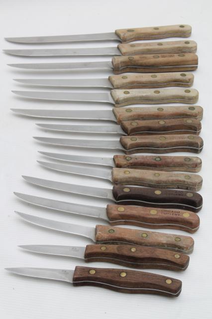 large lot kitchen knives, paring knives, carving knives, vintage Chicago Cutlery