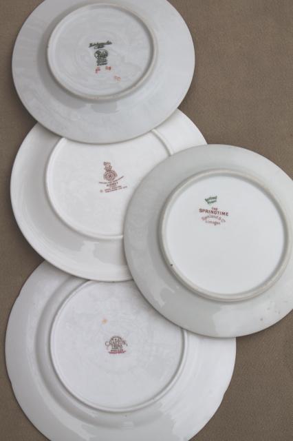 large lot mismatched flowered china plates, antique vintage floral pattern dishes